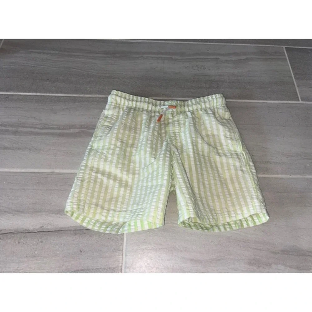 Cat & Jack Boys Lime Green‎ White Striped Seersucker Swim Trunks Size Medium